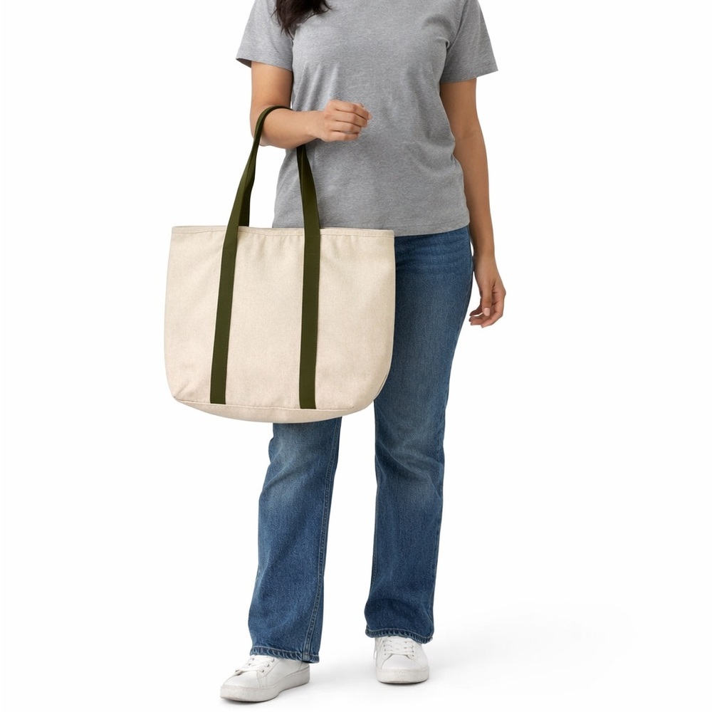DSW Canvas Cream and Olive Green Shopper Tote Bag